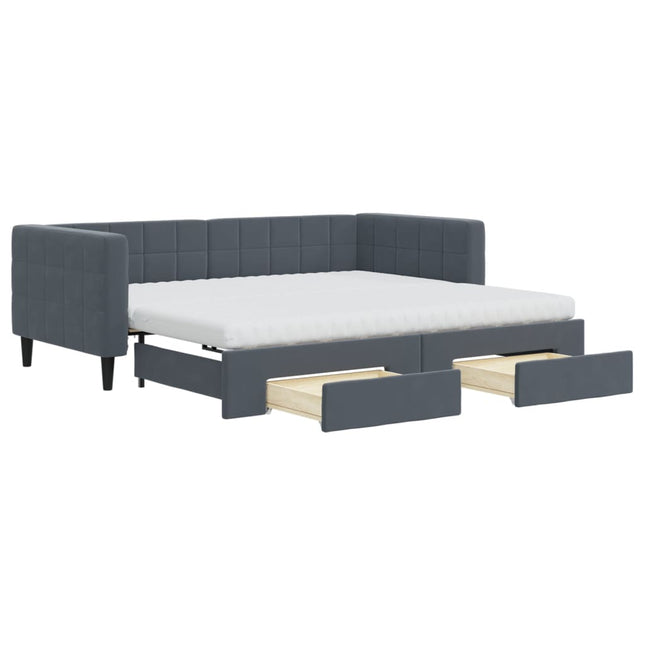 Divano Letto Estraibile Cassetti Grigio Scuro 90x190cm Velluto