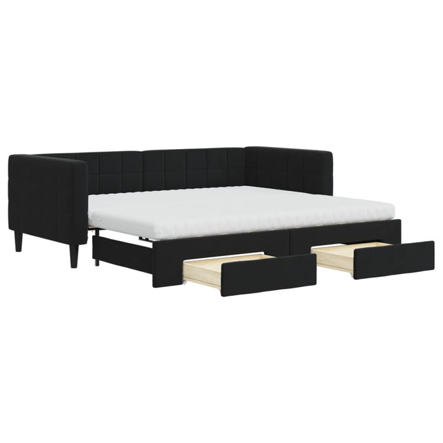 Divano Letto Estraibile con Cassetti Nero 90x190 cm in Velluto