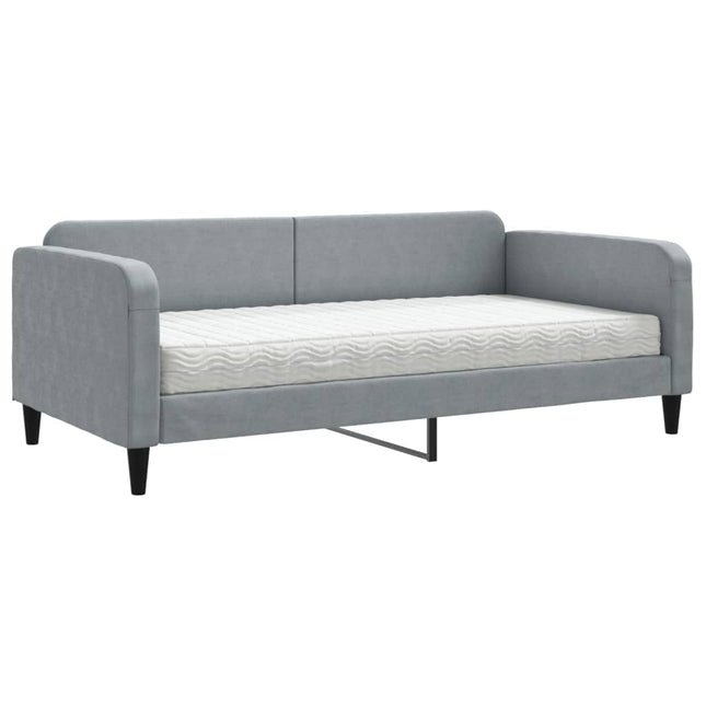 Divano Letto con Materasso Grigio Chiaro 100x200 cm in Tessuto