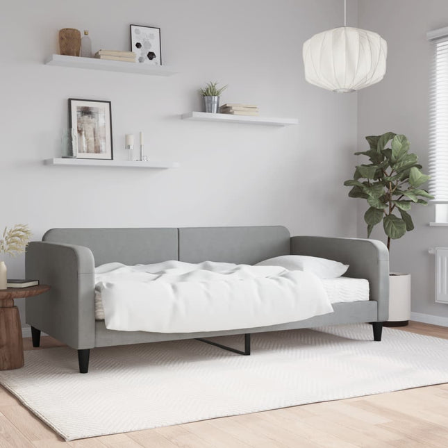 Divano Letto con Materasso Grigio Chiaro 100x200 cm in Tessuto