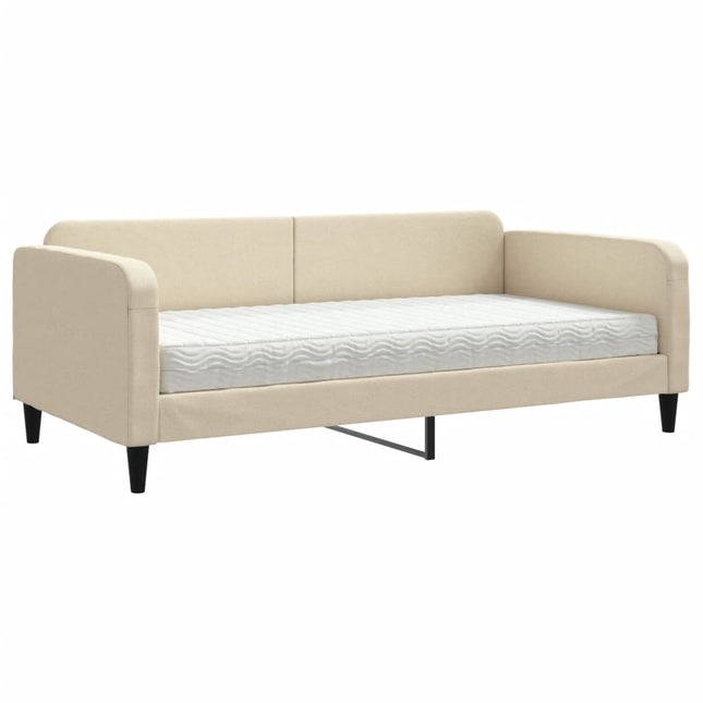 Divano Letto con Materasso Crema 100x200 cm in Tessuto