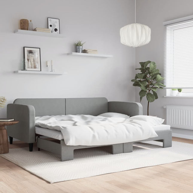 Divano Letto con Letto Estraibile Grigio Chiaro 90x200 Tessuto