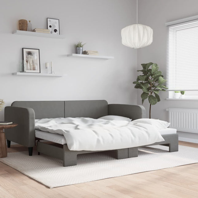 Divano Letto con Letto Estraibile Grigio Scuro 100x200 Tessuto