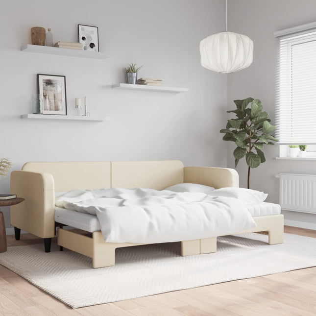 Divano Letto Estraibile con Materassi Crema 80x200 cm Tessuto
