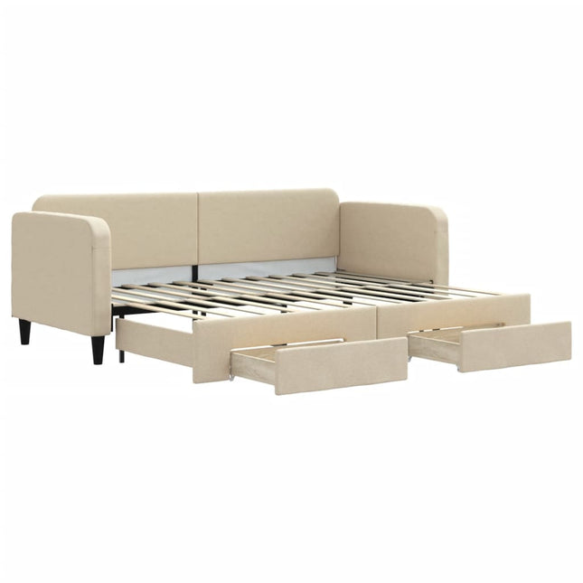 Divano Letto Estraibile con Cassetti Crema 80x200 cm in Tessuto