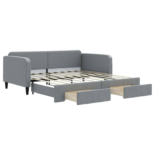 Divano Letto Estraibile Cassetti Grigio Chiaro 90x190cm Tessuto