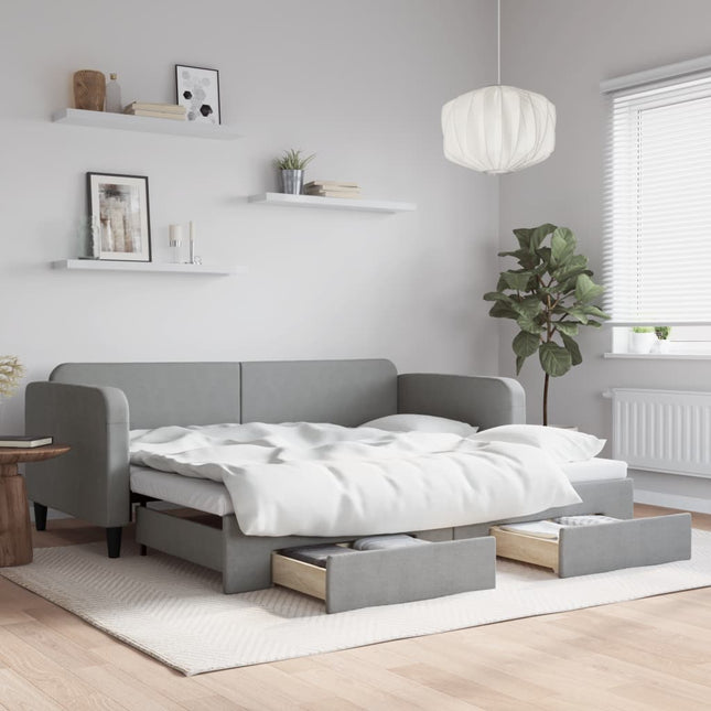 Divano Letto Estraibile Cassetti Grigio Chiaro 90x190cm Tessuto