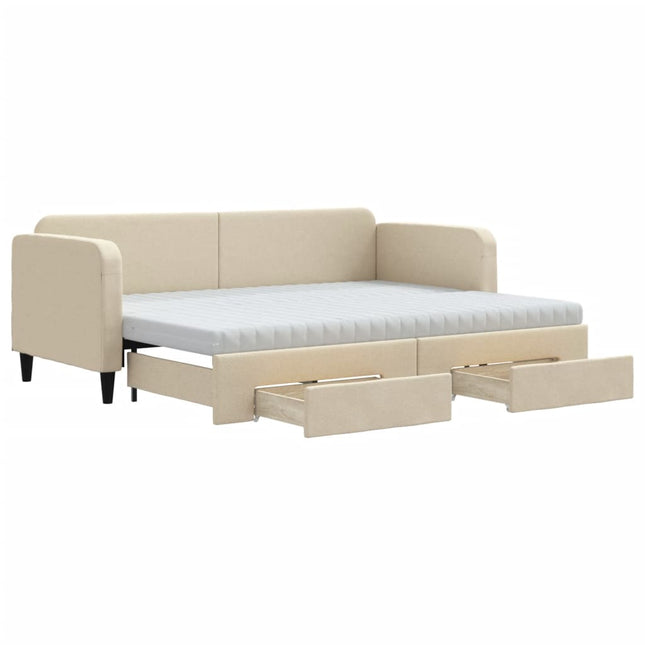 Divano Letto Estraibile con Cassetti Crema 80x200 cm in Tessuto