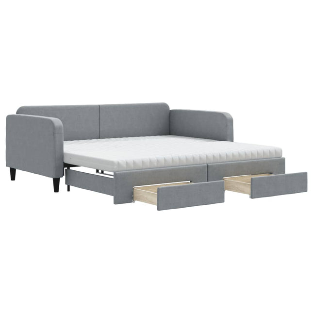 Divano Letto Estraibile Cassetti Grigio Chiaro 100x200 Tessuto