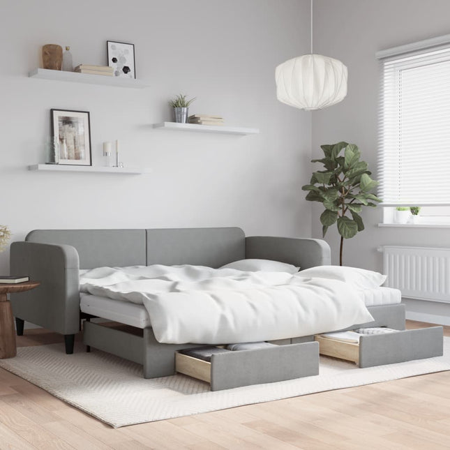 Divano Letto Estraibile Cassetti Grigio Chiaro 100x200 Tessuto