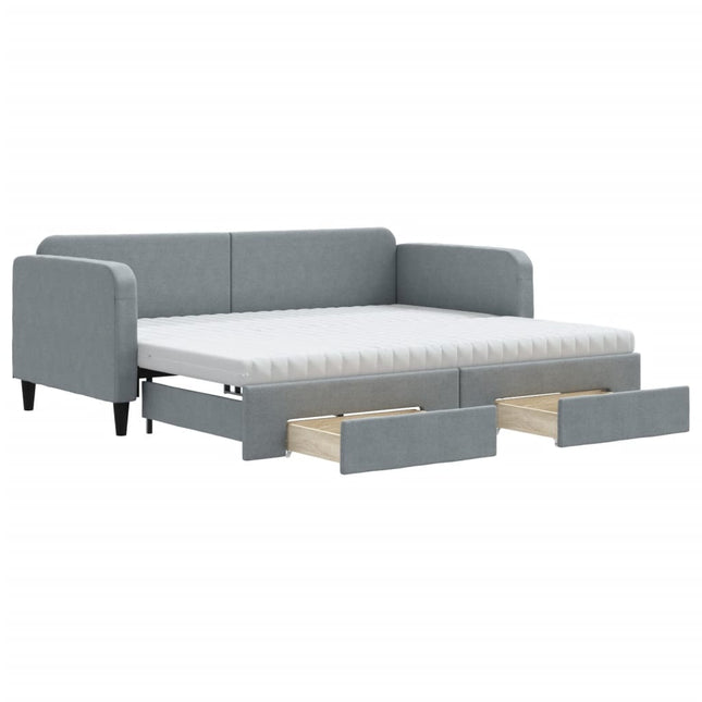Divano Letto Estraibile Cassetti Grigio Chiaro 90x190cm Tessuto
