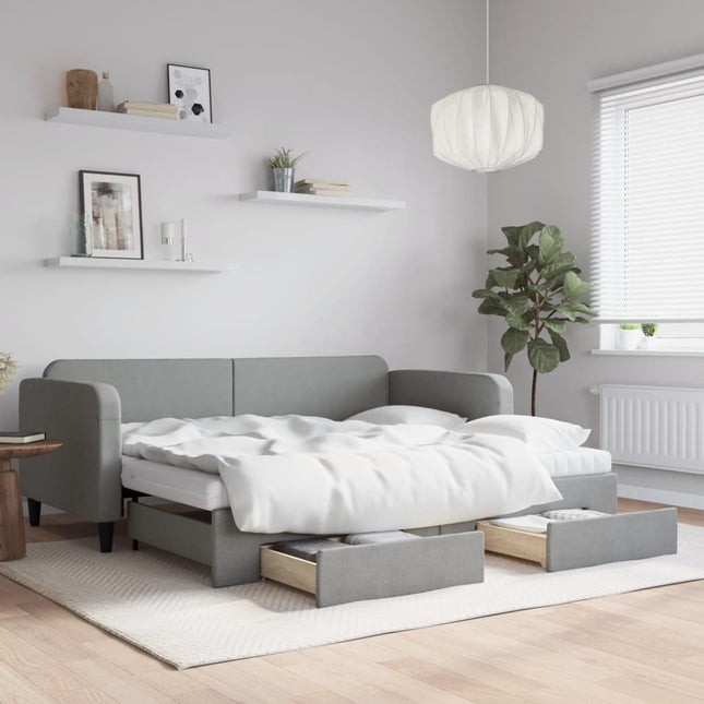 Divano Letto Estraibile Cassetti Grigio Chiaro 90x190cm Tessuto