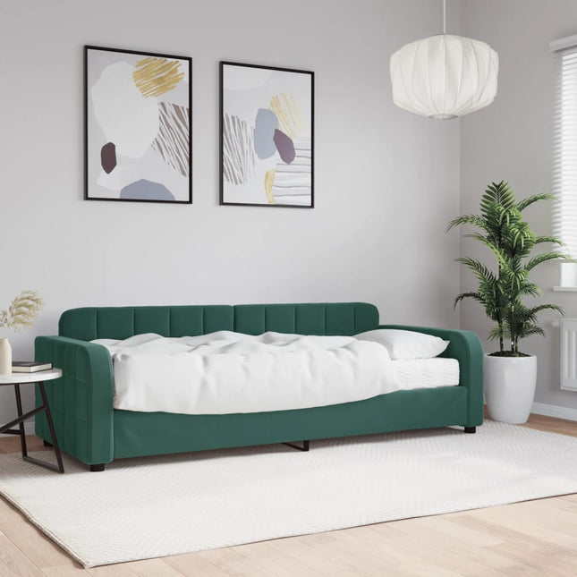 Divano Letto con Materasso Verde Scuro 80x200 cm in Velluto