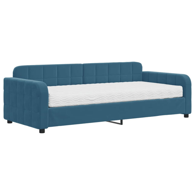 Divano Letto con Materasso Blu 90x200 cm in Velluto