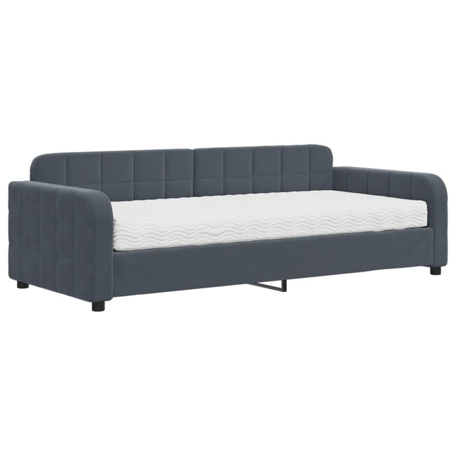 Divano Letto con Materasso Grigio Scuro 90x200 cm in Velluto
