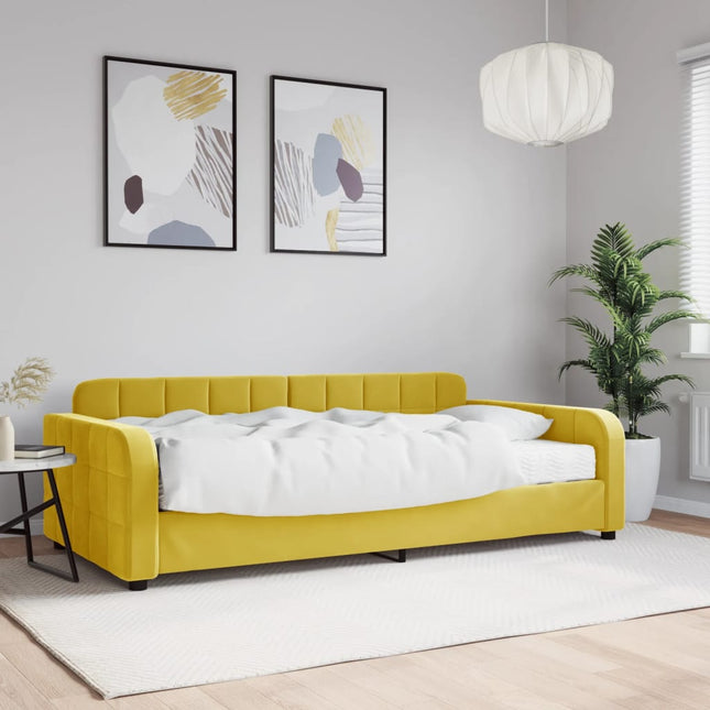 Divano Letto con Materasso Giallo 100x200 cm in Velluto