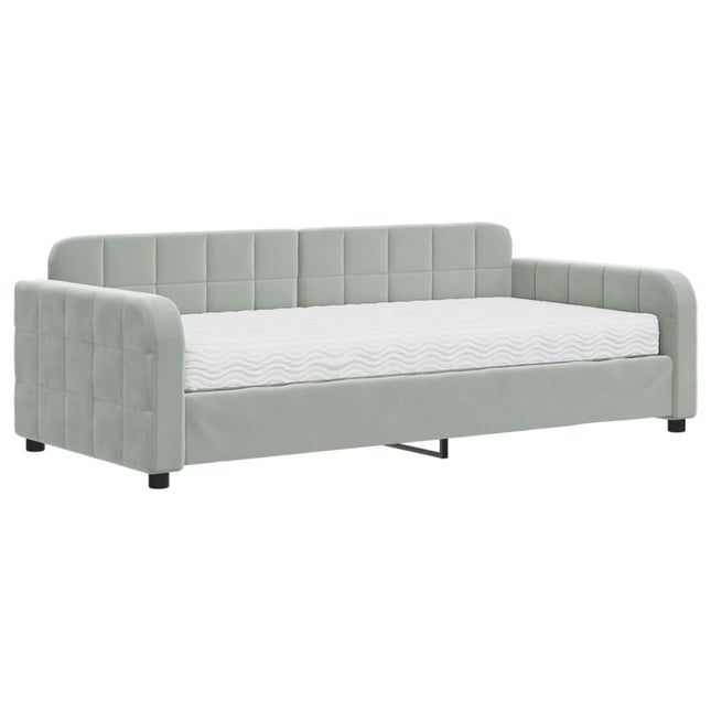 Divano Letto con Materasso Grigio Chiaro 90x190 cm in Velluto
