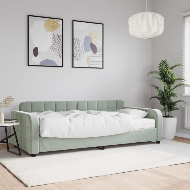 Divano Letto con Materasso Grigio Chiaro 90x190 cm in Velluto