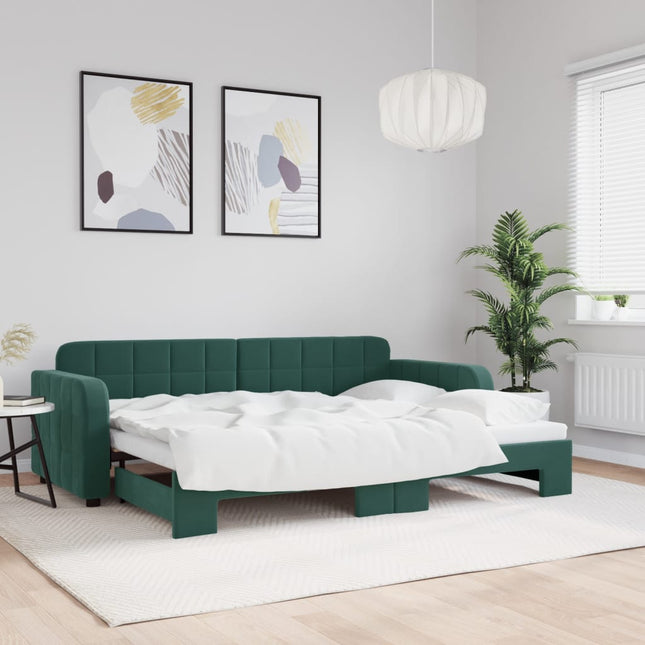 Divano Letto con Letto Estraibile Verde Scuro 80x200cm Velluto