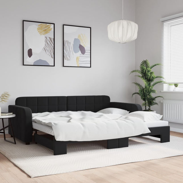 Divano Letto con Letto Estraibile Nero 90x190 cm in Velluto