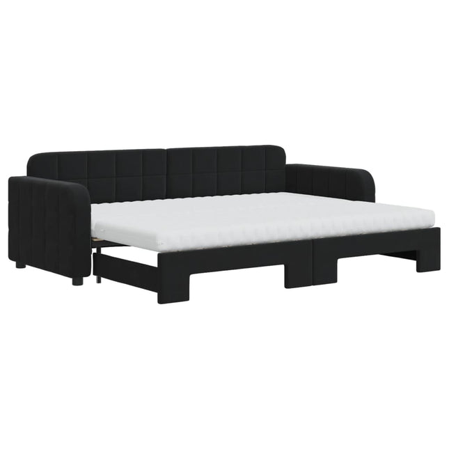 Divano Letto Estraibile con Materassi Nero 80x200 cm Velluto