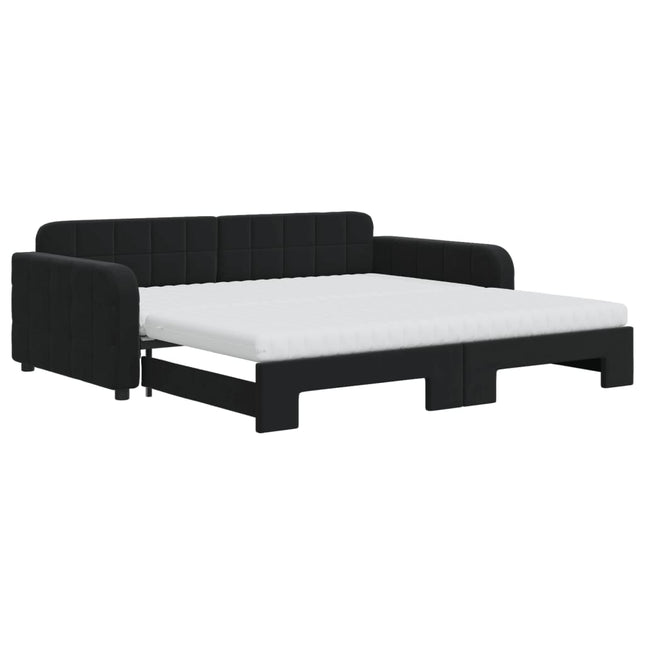 Divano Letto Estraibile con Materassi Nero 100x200 cm Velluto