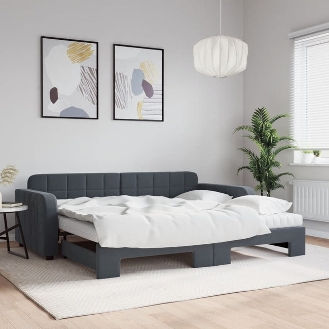 Divano Letto Estraibile Materassi Grigio Scuro 90x190cm Velluto