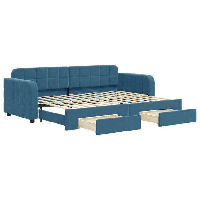 Divano Letto Estraibile con Cassetti Blu 80x200 cm in Velluto