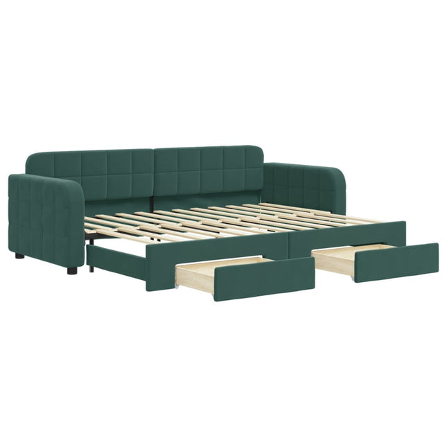 Divano Letto Estraibile Cassetti Verde Scuro 80x200cm Velluto