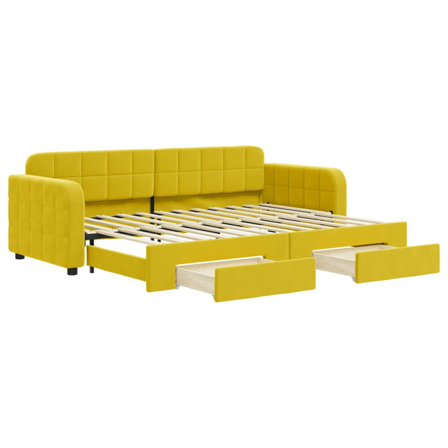 Divano Letto Estraibile con Cassetti Giallo 80x200cm in Velluto