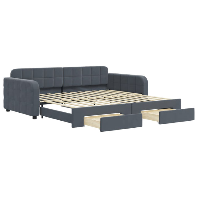 Divano Letto Estraibile Cassetti Grigio Scuro 100x200cm Velluto
