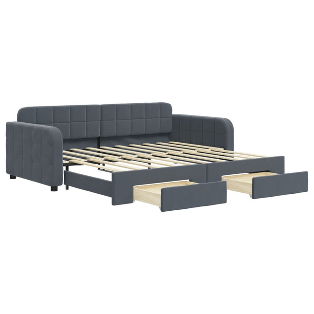Divano Letto Estraibile Cassetti Grigio Scuro 90x190cm Velluto