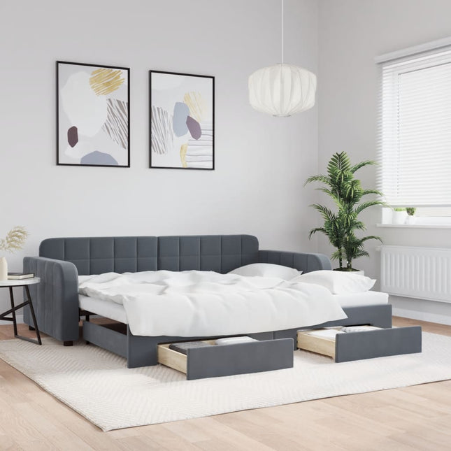 Divano Letto Estraibile Cassetti Grigio Scuro 90x190cm Velluto