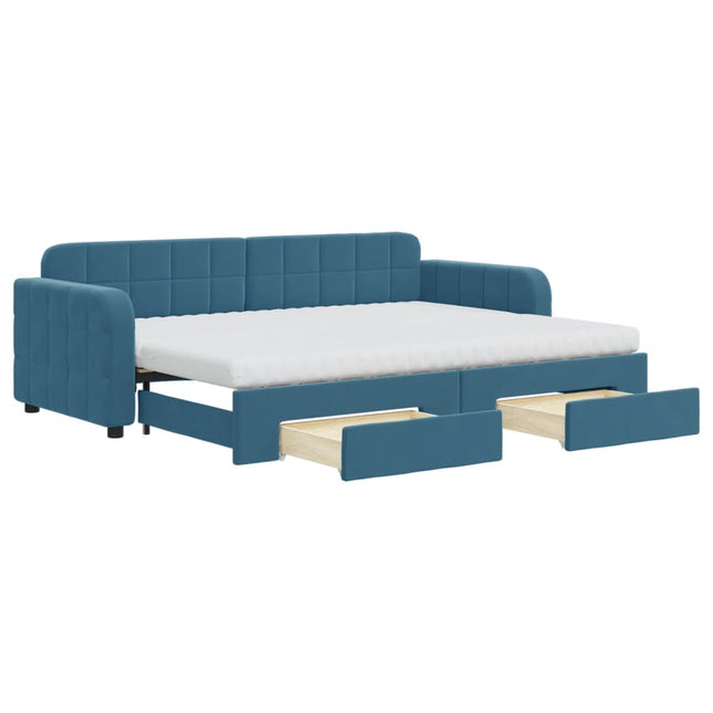 Divano Letto Estraibile con Cassetti Blu 80x200 cm in Velluto