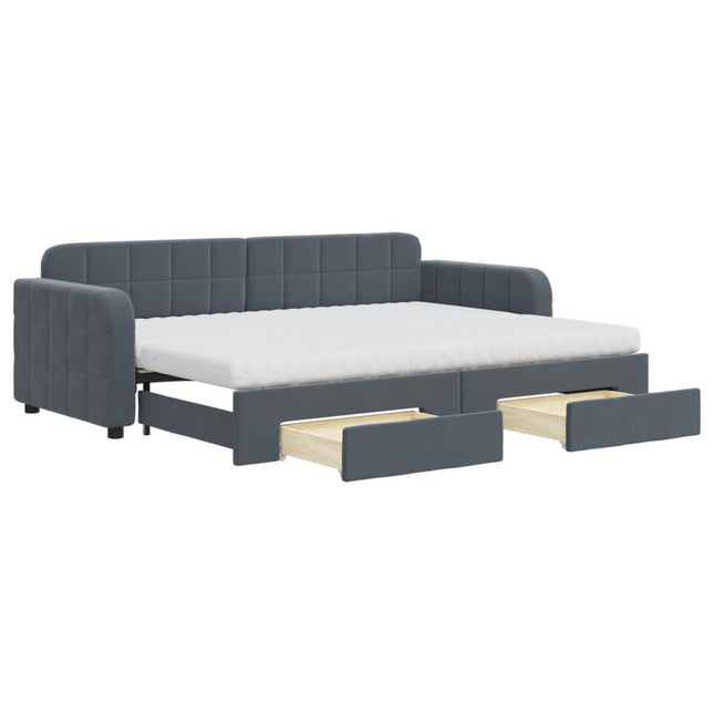 Divano Letto Estraibile Cassetti Grigio Scuro 80x200cm Velluto