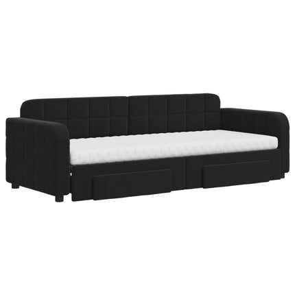 Divano Letto Estraibile con Cassetti Nero 80x200 cm in Velluto