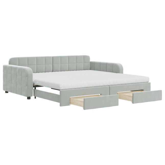 Divano Letto Estraibile Cassetti Grigio Chiaro 100x200 Velluto