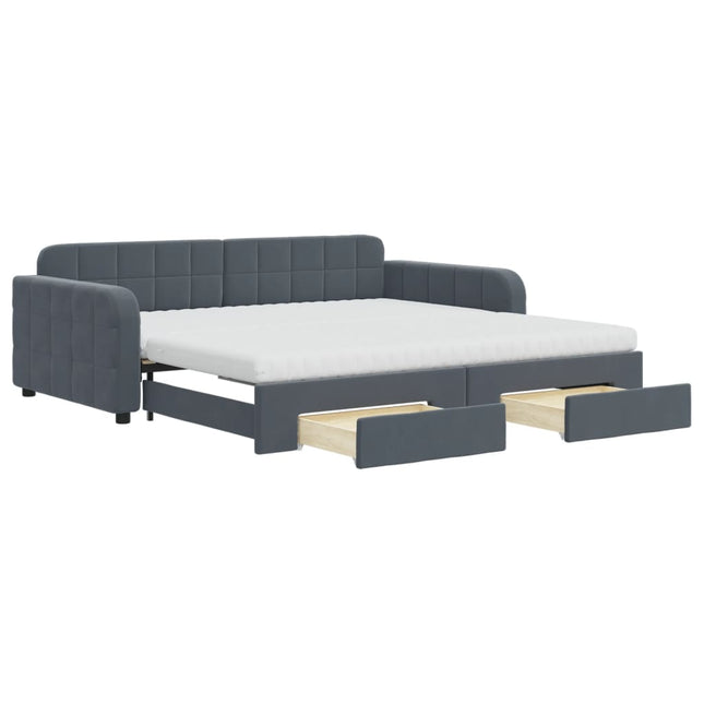 Divano Letto Estraibile Cassetti Grigio Scuro 100x200cm Velluto
