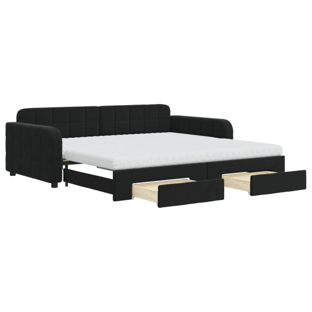 Divano Letto Estraibile con Cassetti Nero 100x200 cm in Velluto
