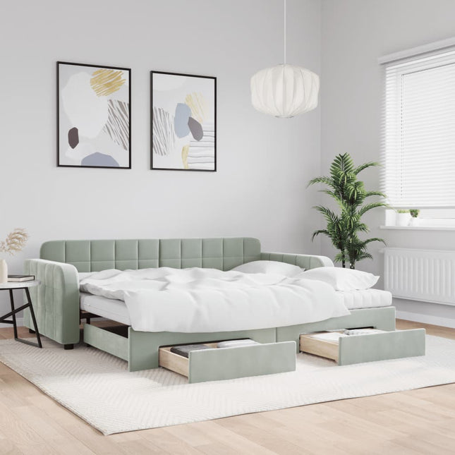 Divano Letto Estraibile Cassetti Grigio Chiaro 90x190cm Velluto