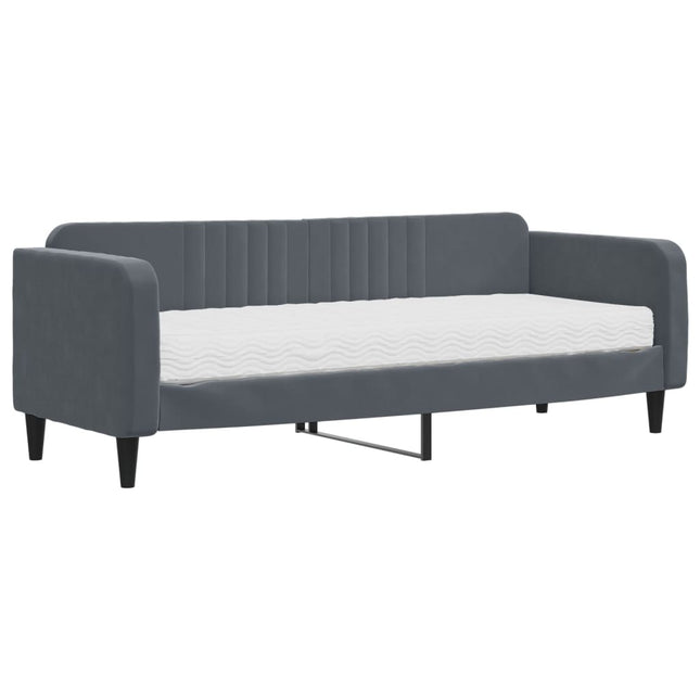 Divano Letto con Materasso Grigio Scuro 80x200 cm in Velluto