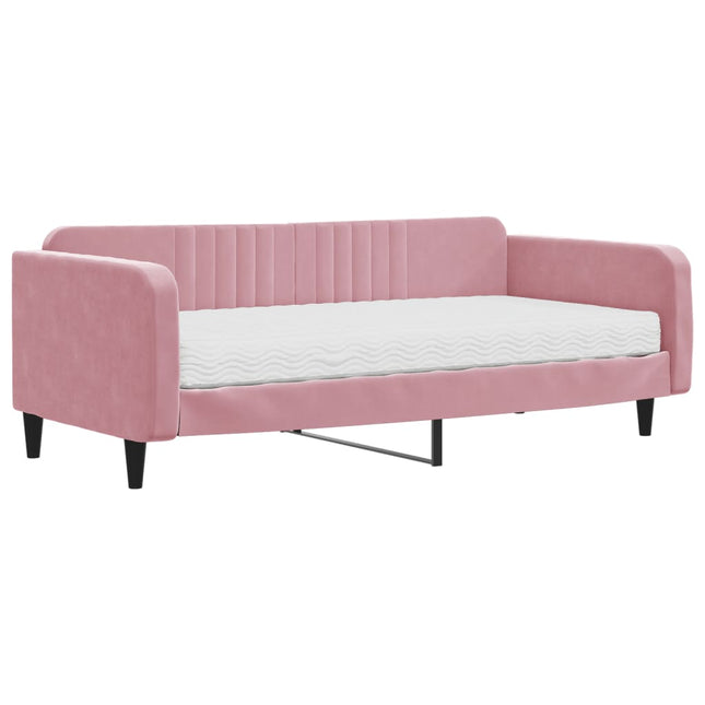 Divano Letto con Materasso Rosa 100x200 cm in Velluto