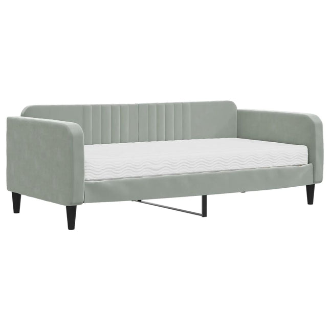 Divano Letto con Materasso Grigio Chiaro 90x190 cm in Velluto