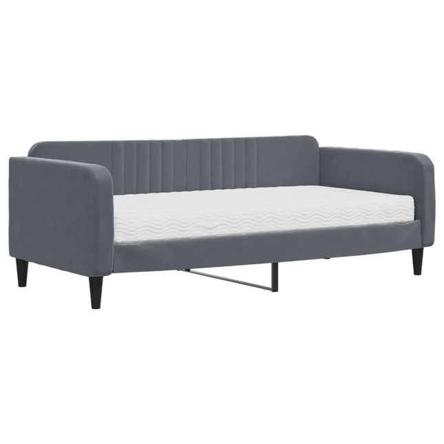 Divano Letto con Materasso Grigio Scuro 90x190 cm in Velluto