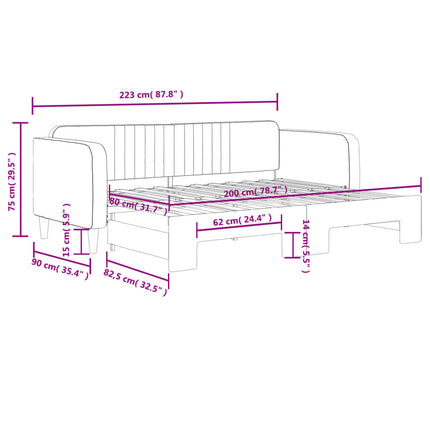 Divano Letto con Letto Estraibile Grigio Scuro 80x200cm Velluto