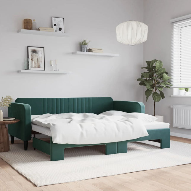 Divano Letto con Letto Estraibile Verde Scuro 90x200cm Velluto
