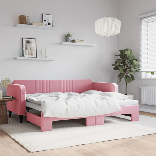Divano Letto con Letto Estraibile Rosa 90x200 cm in Velluto