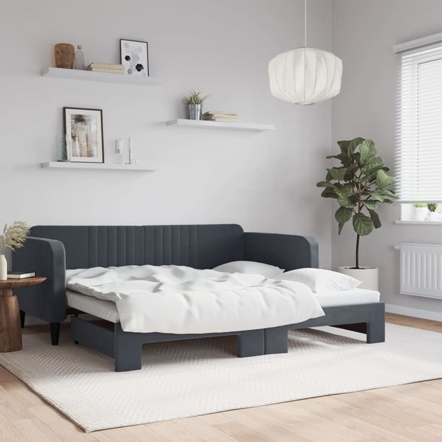Divano Letto con Letto Estraibile Grigio Scuro 90x190cm Velluto