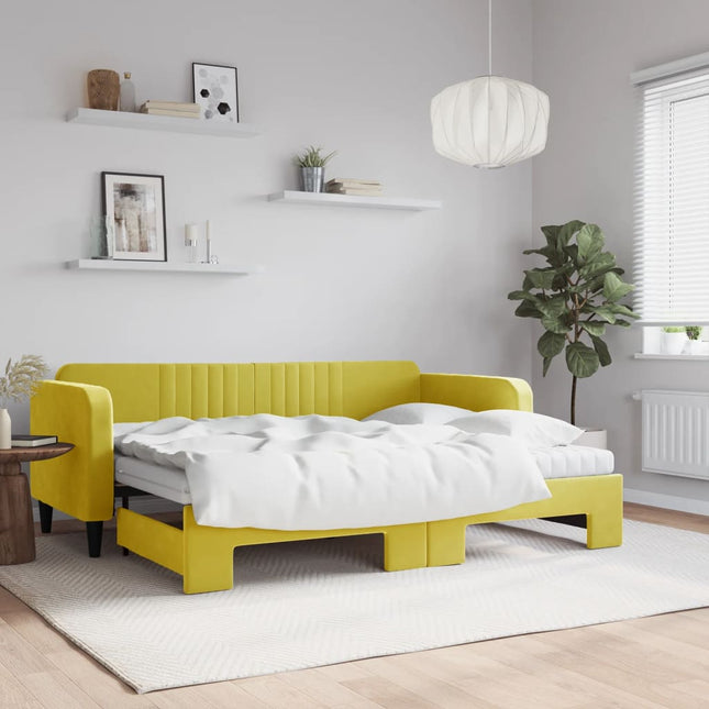 Divano Letto Estraibile con Materassi Giallo 80x200 cm Velluto