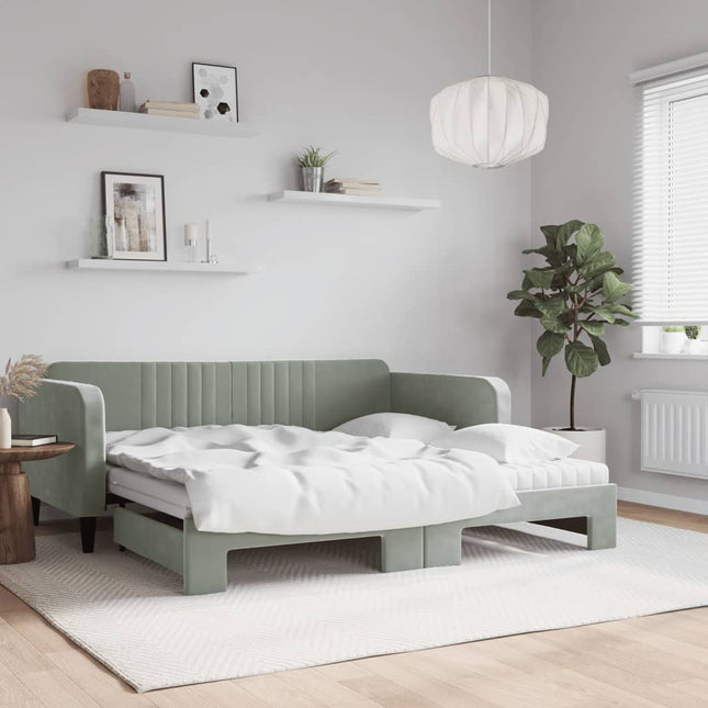 Divano Letto Estraibile Materassi Grigio Chiaro 90x190 Velluto